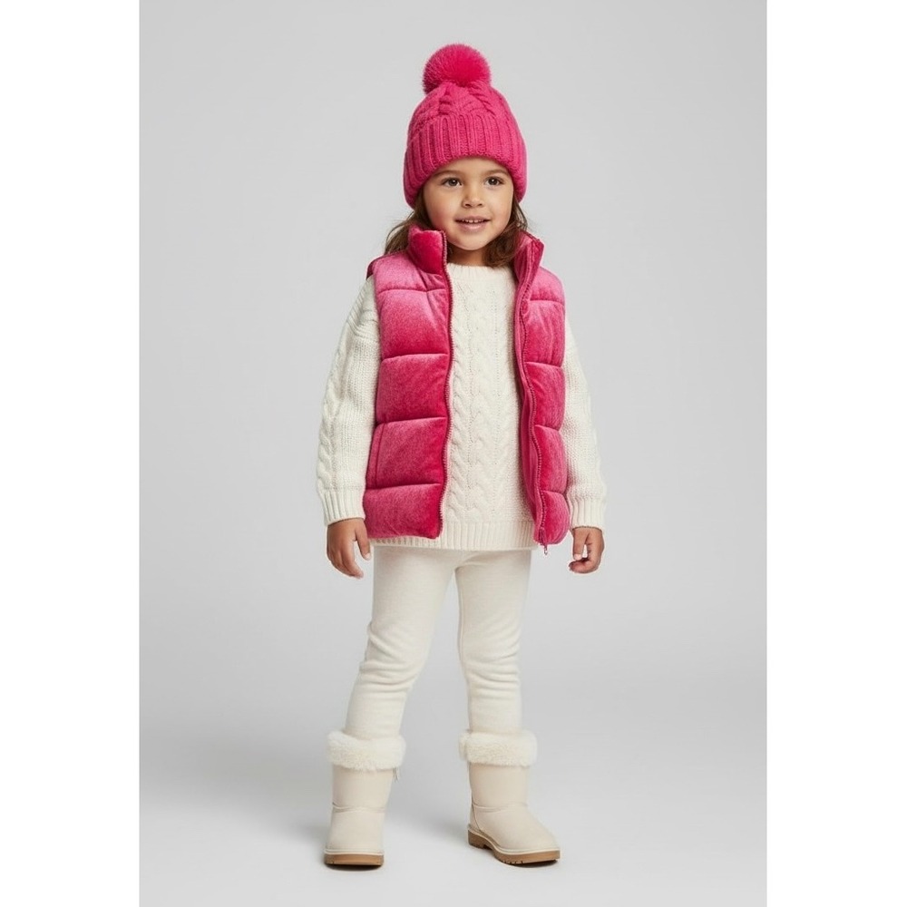 Gymboree Girls 5-6 Pink Velvet Puffer Vest Hooded Winter Coat Outerwear